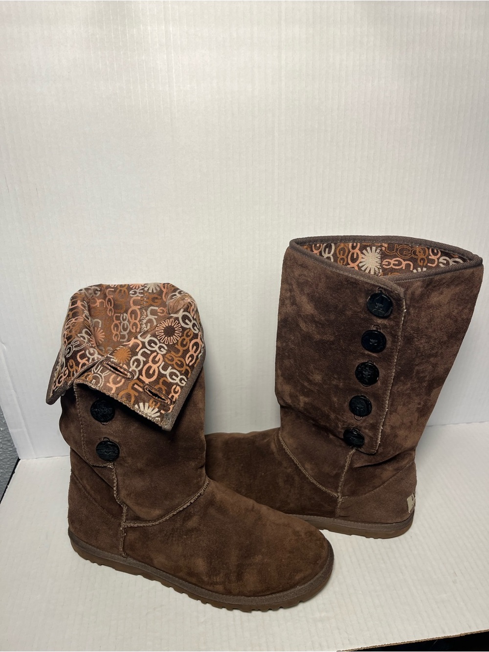 UGG Brown Suede Lo Pro Button Fold Over Boots 9